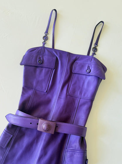 Gianni Versace 1996 F/W Purple Leather Belted Shift Dress