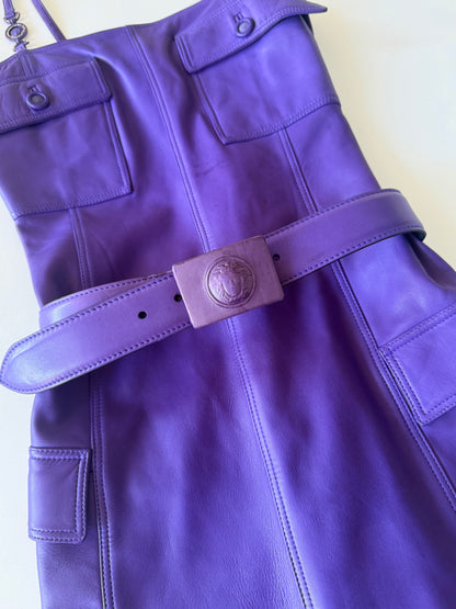 Gianni Versace 1996 F/W Purple Leather Belted Shift Dress