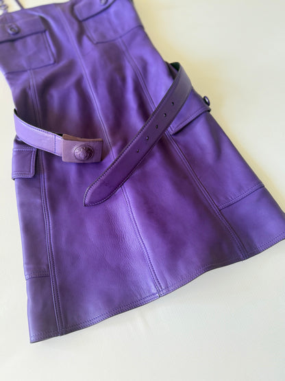 Gianni Versace 1996 F/W Purple Leather Belted Shift Dress