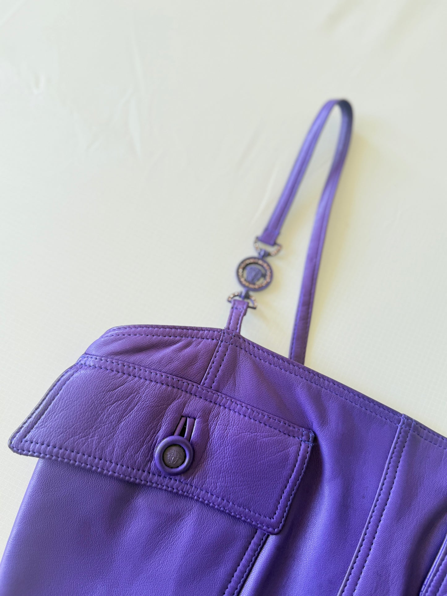 Gianni Versace 1996 F/W Purple Leather Belted Shift Dress