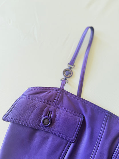 Gianni Versace 1996 F/W Purple Leather Belted Shift Dress