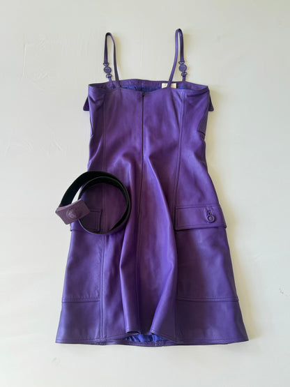 Gianni Versace 1996 F/W Purple Leather Belted Shift Dress