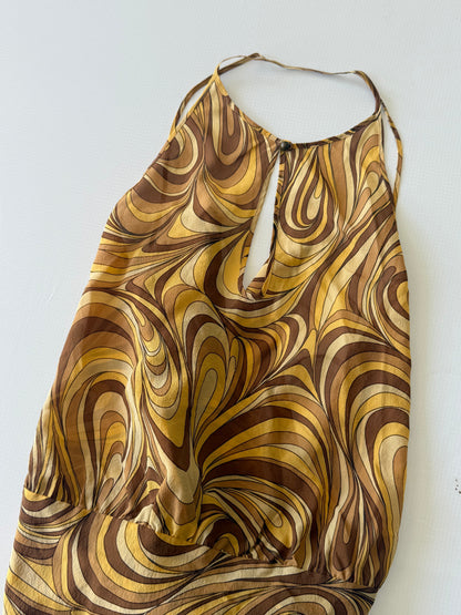 Celine Yellow Swirl Print Silk Blouse