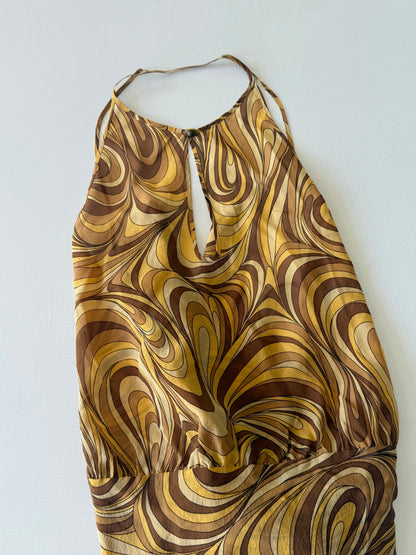 Celine Yellow Swirl Print Silk Blouse
