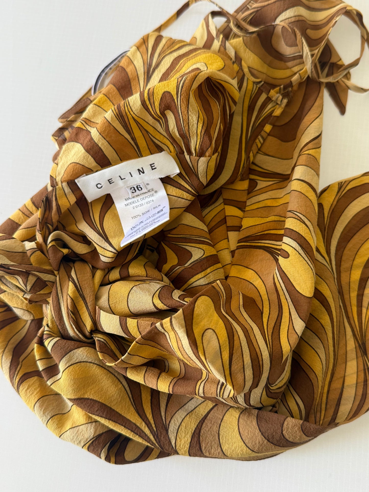 Celine Yellow Swirl Print Silk Blouse
