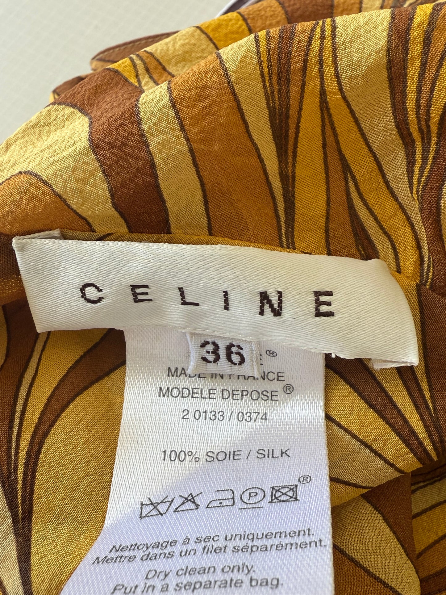 Celine Yellow Swirl Print Silk Blouse