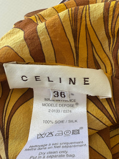 Celine Yellow Swirl Print Silk Blouse