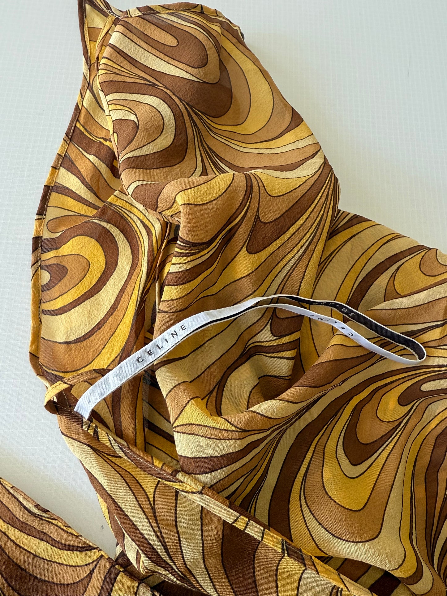 Celine Yellow Swirl Print Silk Blouse