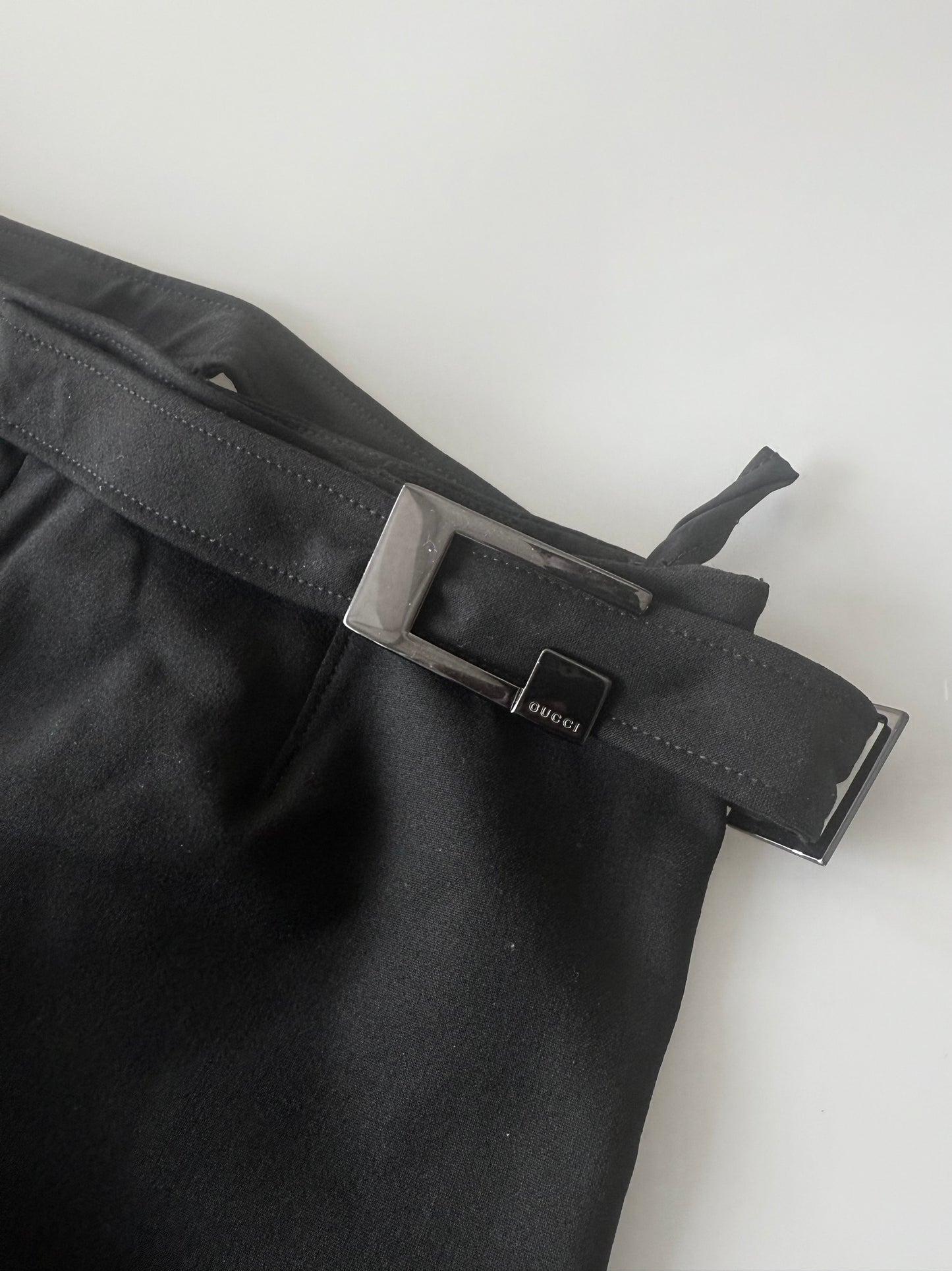 Gucci Black Wool Pants G Buckle Design