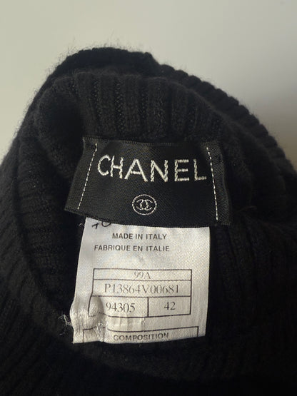 Chanel Black Pleated Turtle Neck Maxi Dress
