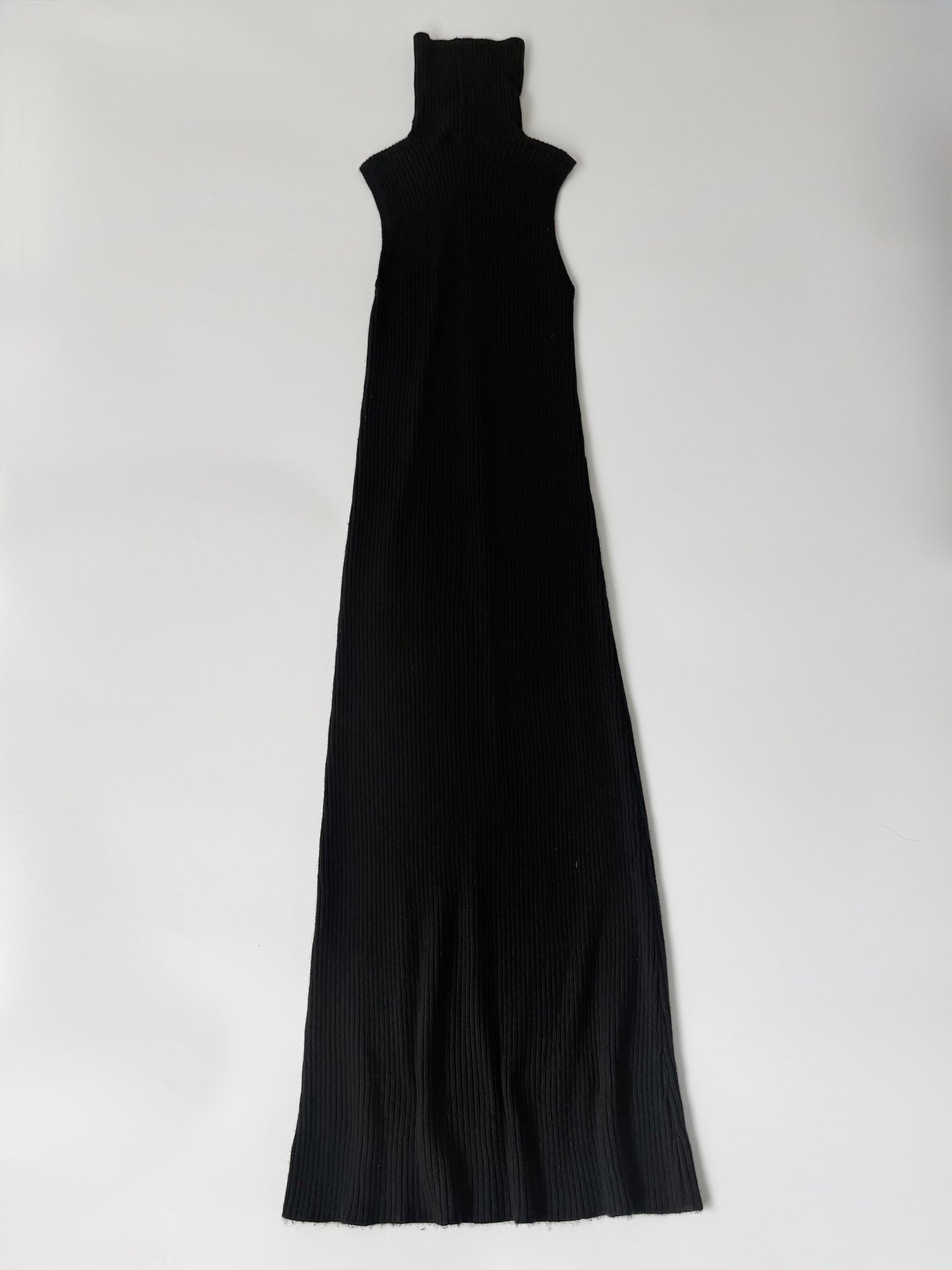 Chanel Black Pleated Turtle Neck Maxi Dress