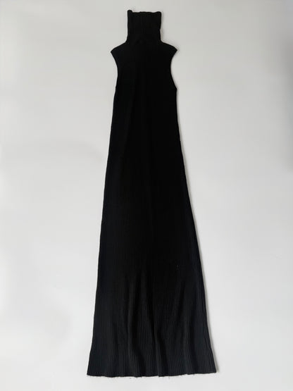 Chanel Black Pleated Turtle Neck Maxi Dress