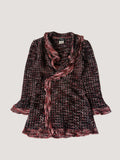 Chanel Boutique Burgundy Raffled Collar Cardigan