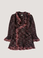 Chanel Boutique Burgundy Raffled Collar Cardigan