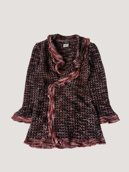 Chanel Boutique Burgundy Raffled Collar Cardigan