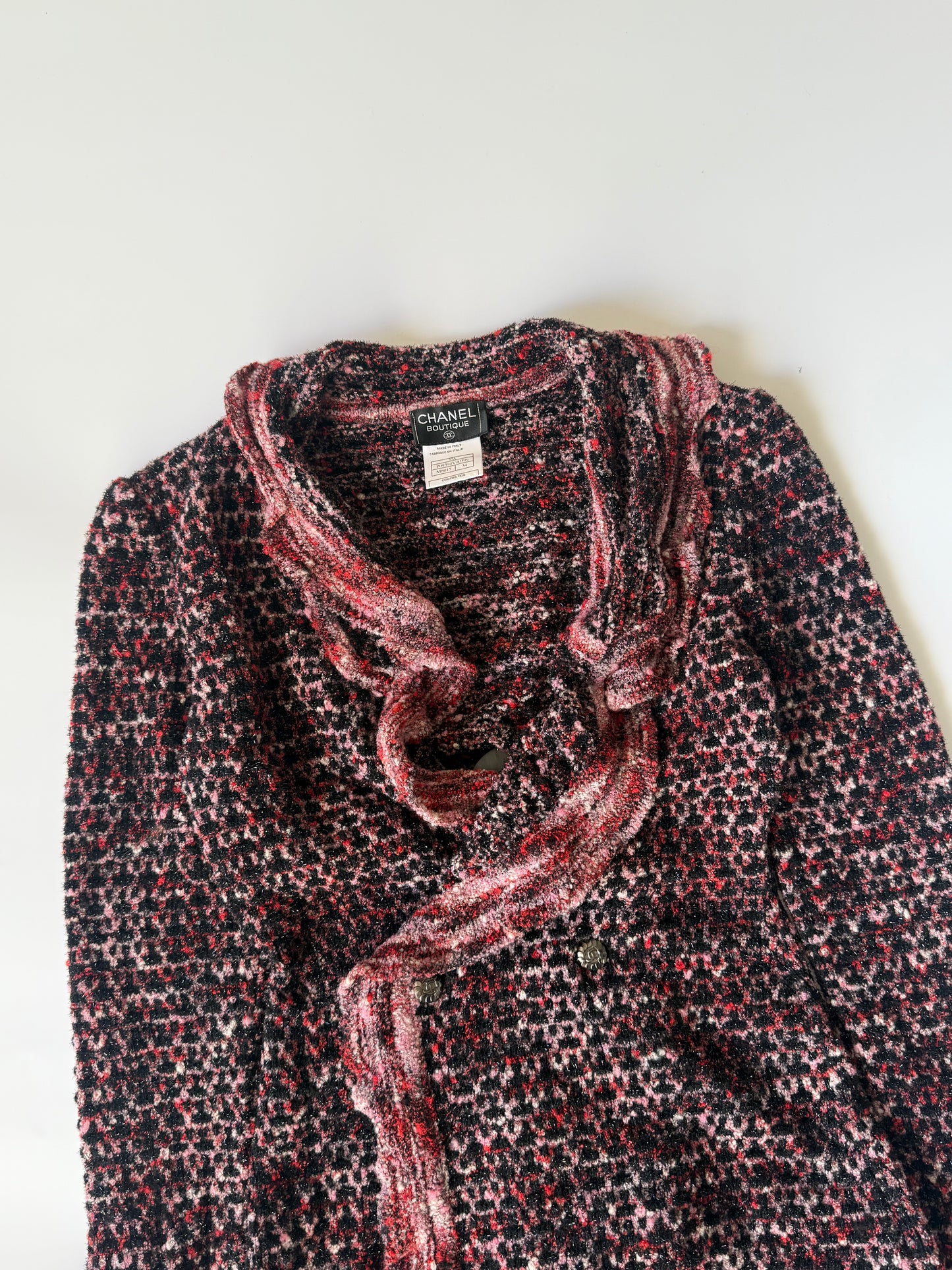 Chanel Boutique Burgundy Raffled Collar Cardigan