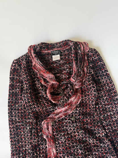Chanel Boutique Burgundy Raffled Collar Cardigan