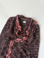Chanel Boutique Burgundy Raffled Collar Cardigan