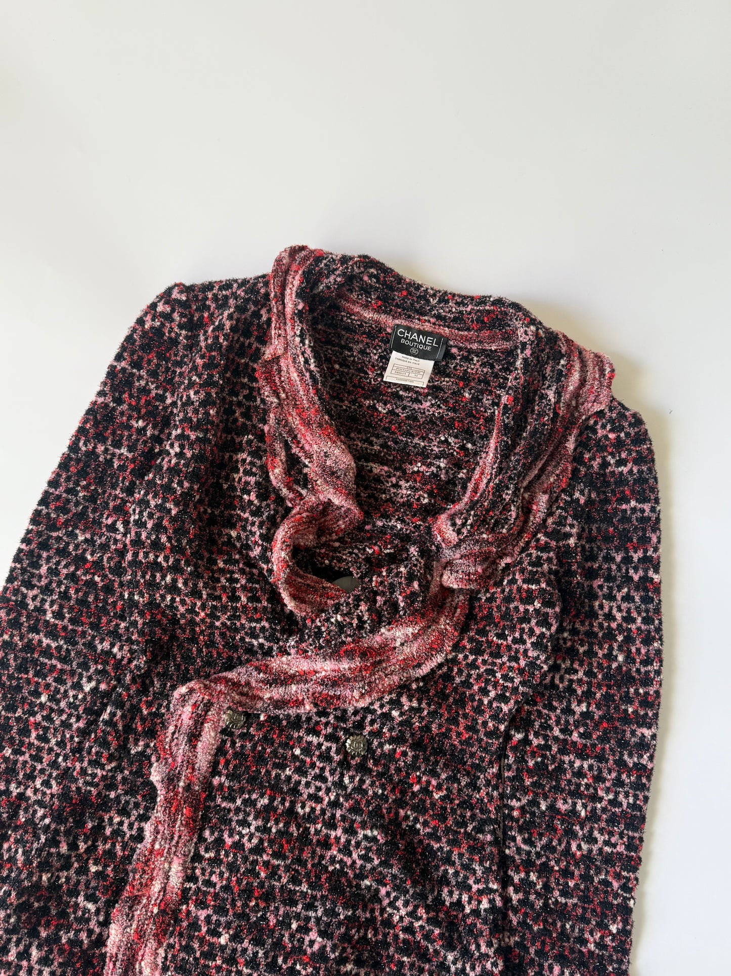 Chanel Boutique Burgundy Raffled Collar Cardigan