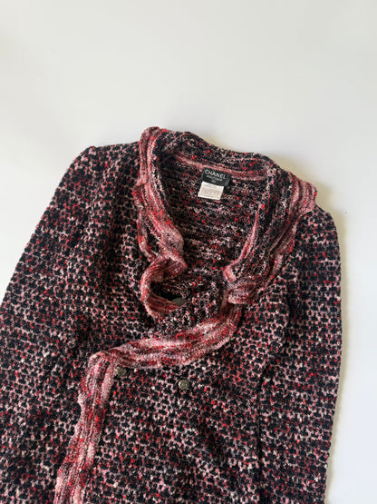 Chanel Boutique Burgundy Raffled Collar Cardigan