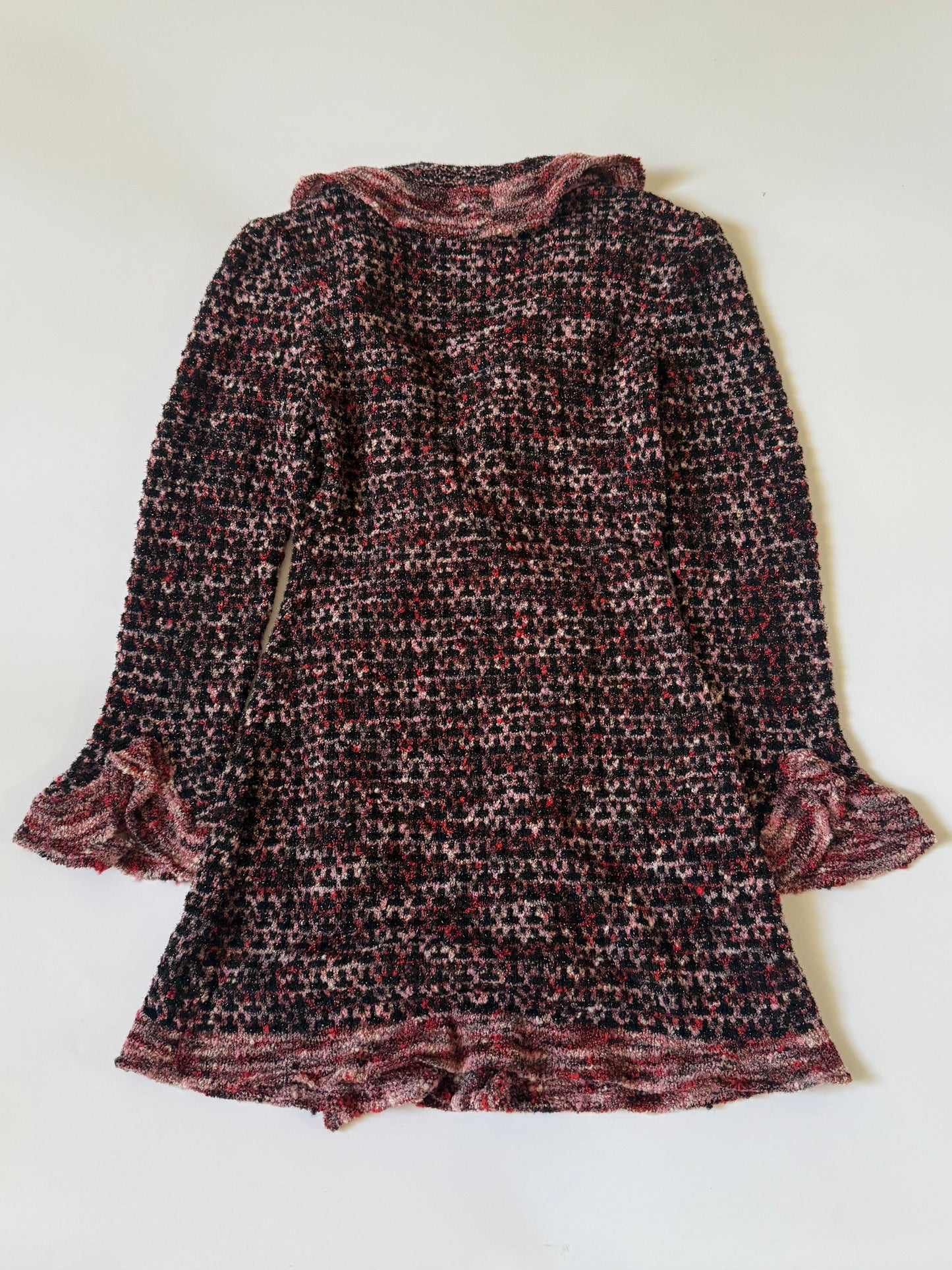 Chanel Boutique Burgundy Raffled Collar Cardigan