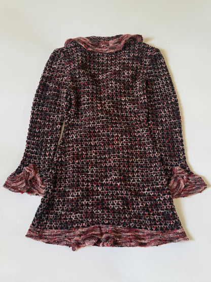 Chanel Boutique Burgundy Raffled Collar Cardigan