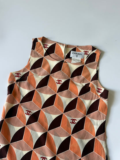 Vintage Chanel Orange Geometric Print Sleeveless Blouse