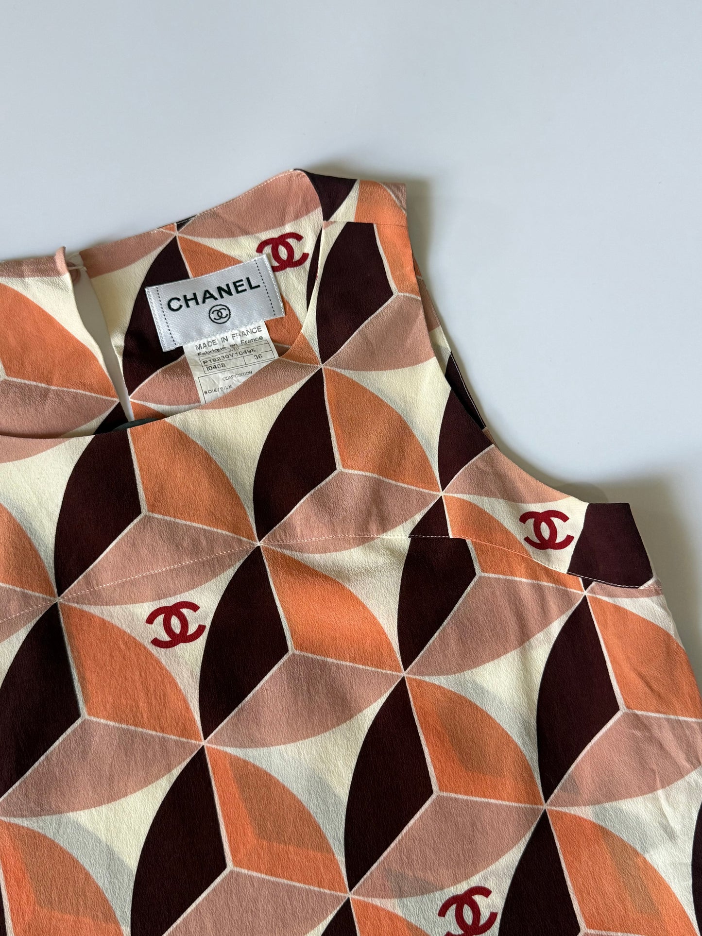 Vintage Chanel Orange Geometric Print Sleeveless Blouse