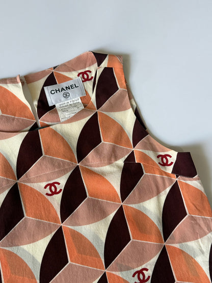 Vintage Chanel Orange Geometric Print Sleeveless Blouse