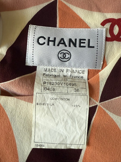 Vintage Chanel Orange Geometric Print Sleeveless Blouse