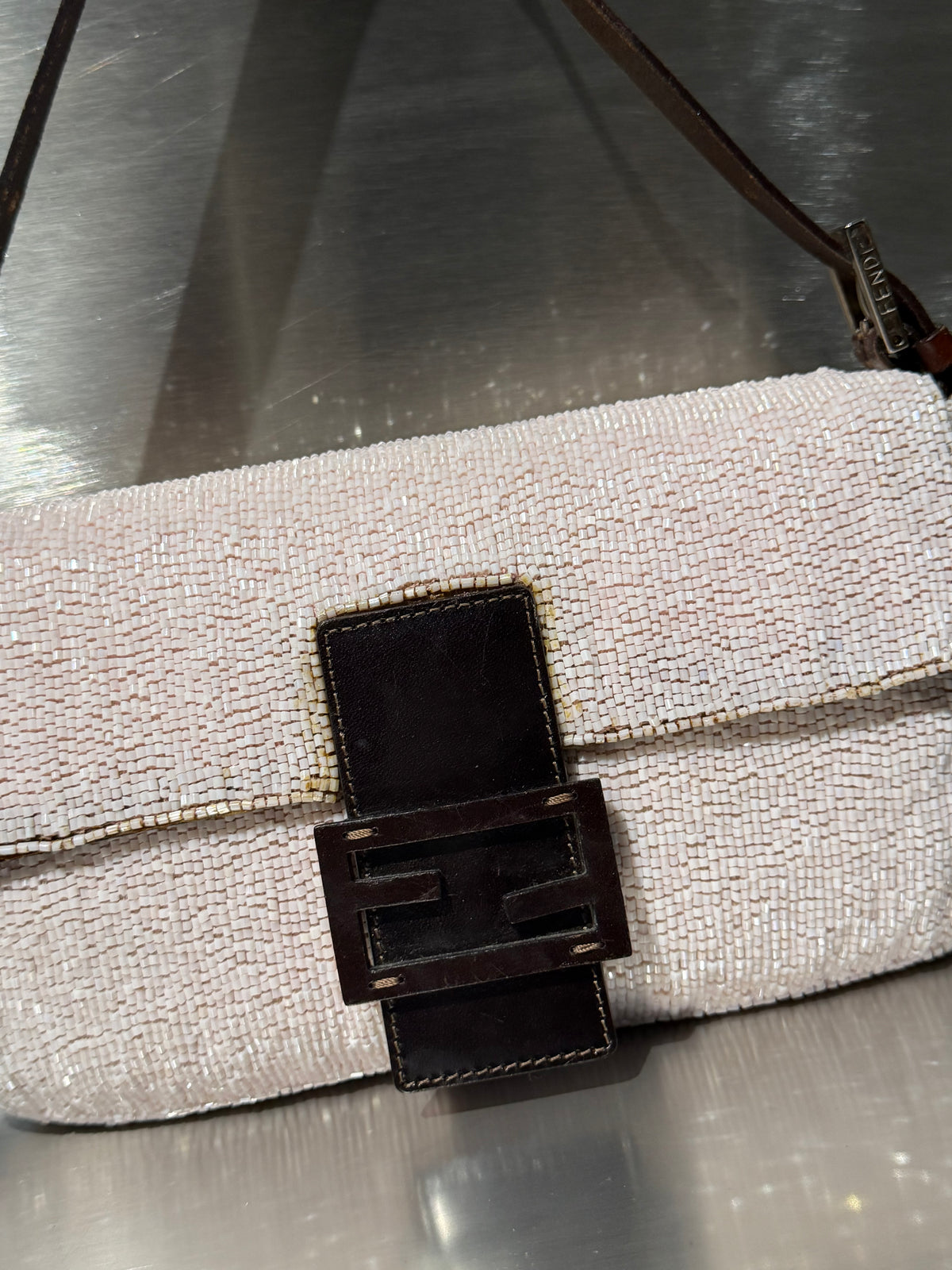 Fendi Pink Beaded Baguette Bag