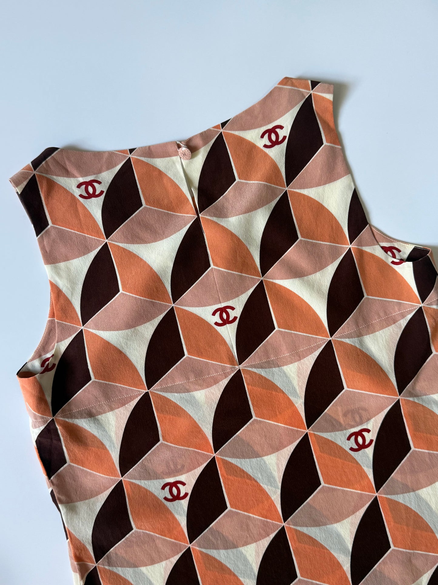 Vintage Chanel Orange Geometric Print Sleeveless Blouse