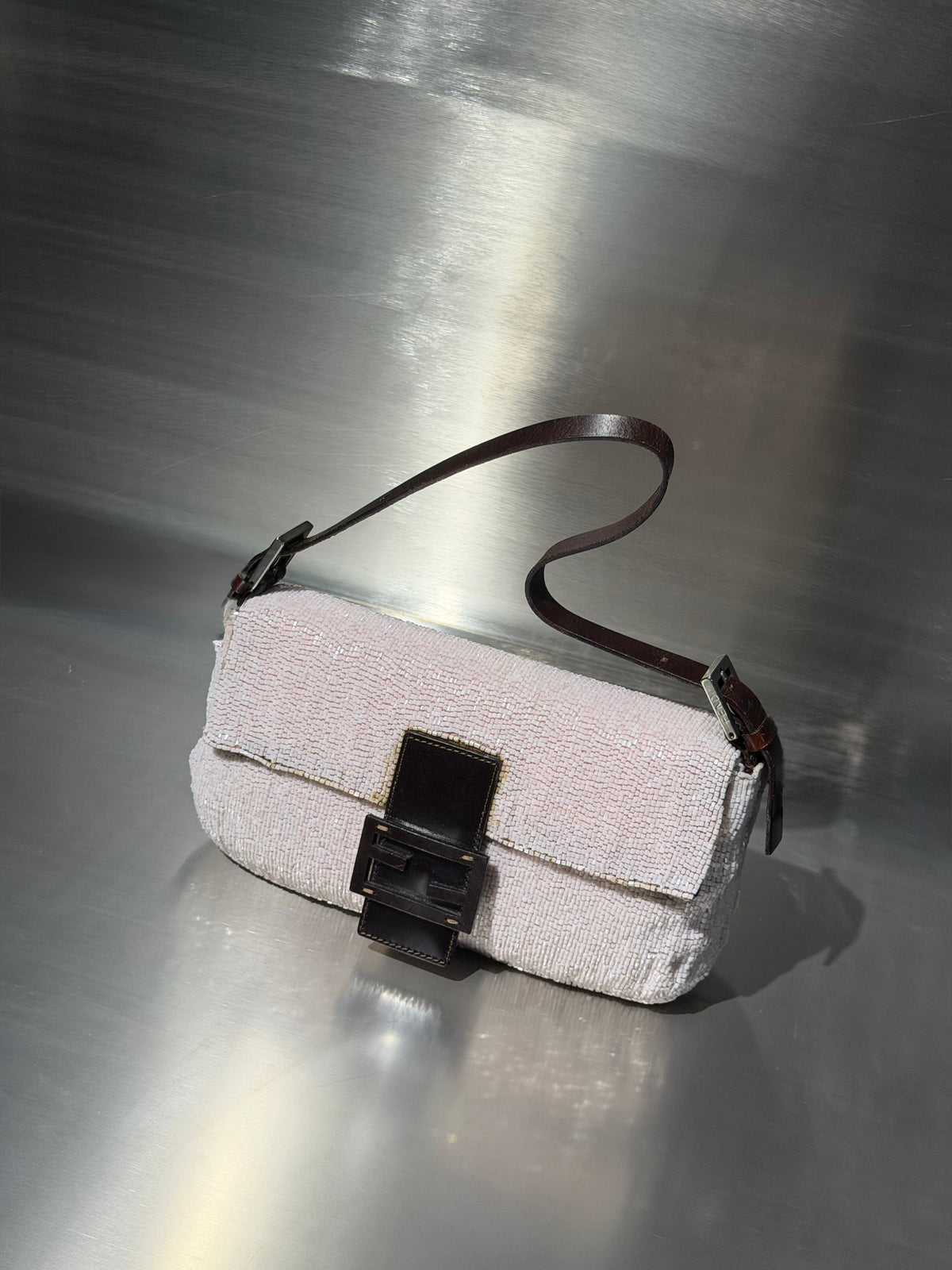 Fendi Pink Beaded Baguette Bag