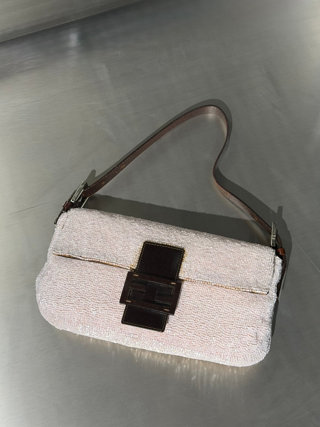 Fendi Pink Beaded Baguette Bag