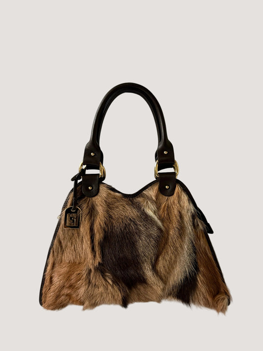 Fendi 2003 Brown Fox Fur Small Devil Trapezio Tote Bag