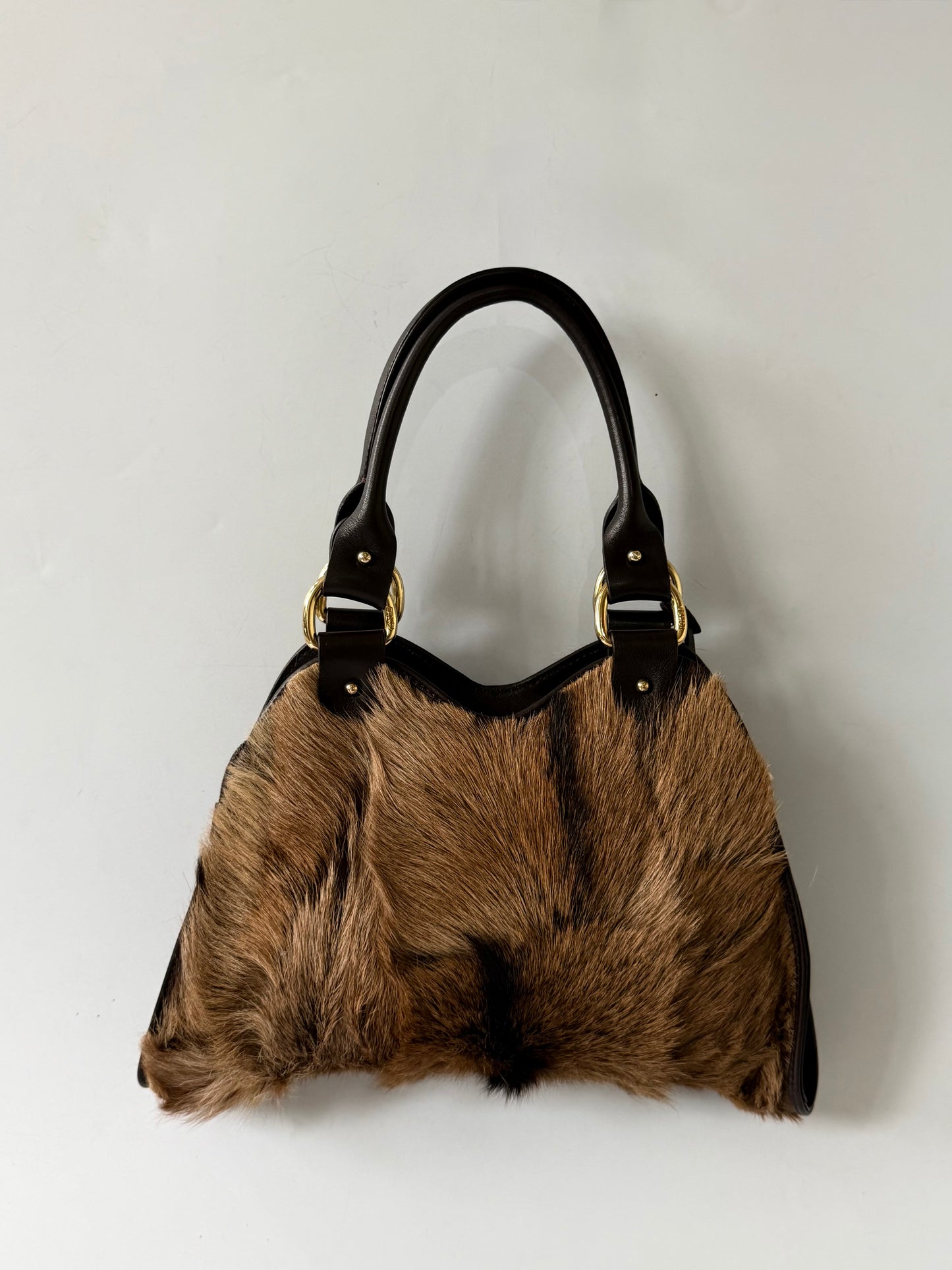 Fendi 2003 Brown Fox Fur Small Devil Trapezio Tote Bag