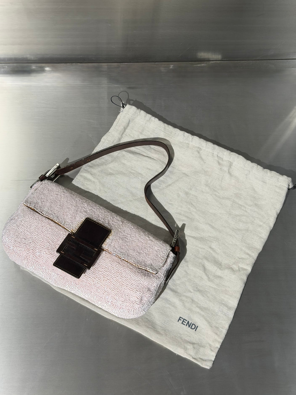 Fendi Pink Beaded Baguette Bag