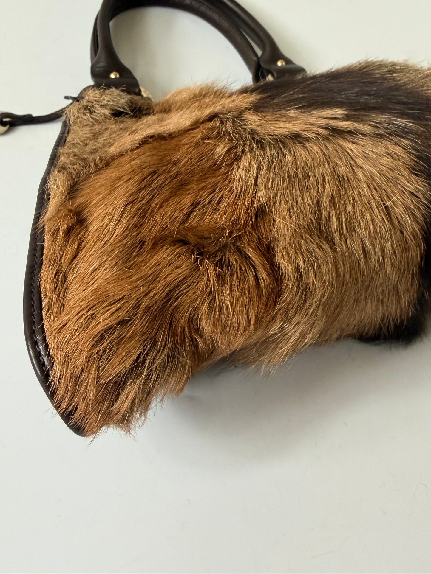 Fendi 2003 Brown Fox Fur Small Devil Trapezio Tote Bag