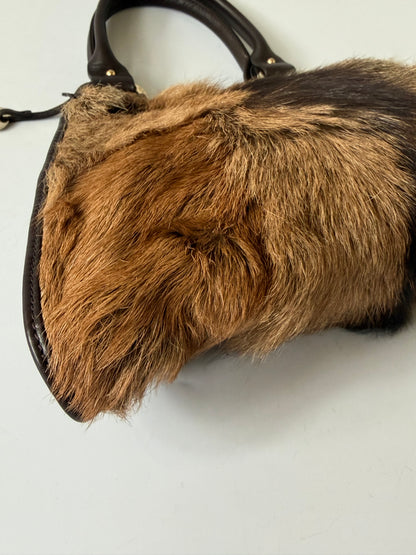 Fendi 2003 Brown Fox Fur Small Devil Trapezio Tote Bag