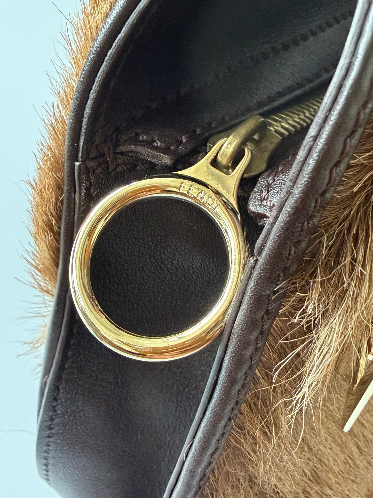 Fendi 2003 Brown Fox Fur Small Devil Trapezio Tote Bag