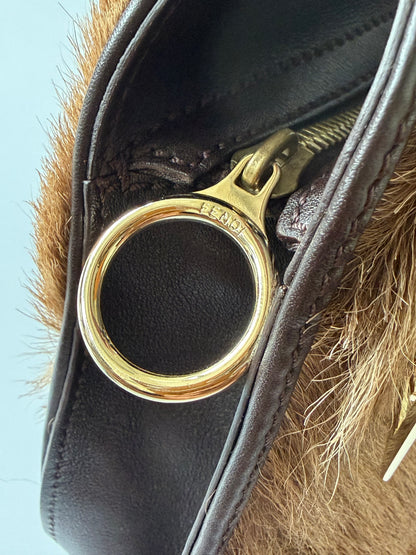 Fendi 2003 Brown Fox Fur Small Devil Trapezio Tote Bag