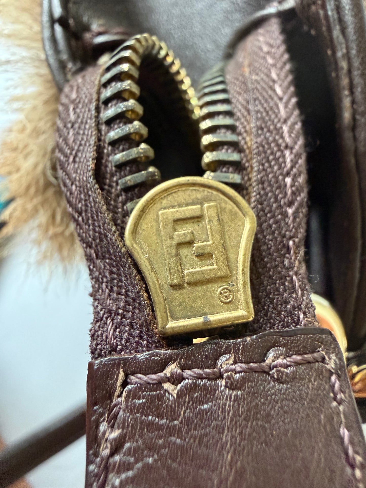 Fendi 2003 Brown Fox Fur Small Devil Trapezio Tote Bag