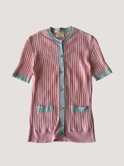 Chanel Boutique Pink Ribbed Cardigan