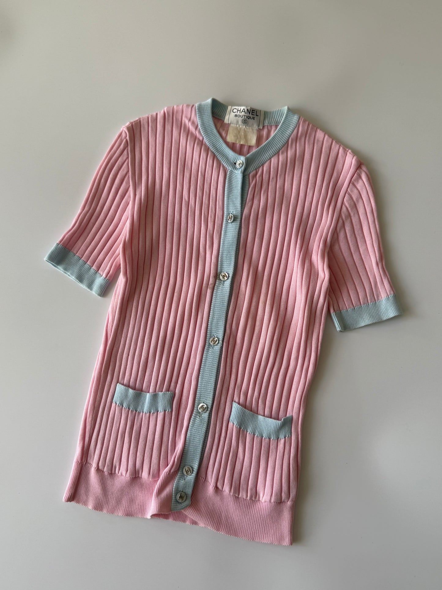 Chanel Boutique Pink Ribbed Cardigan