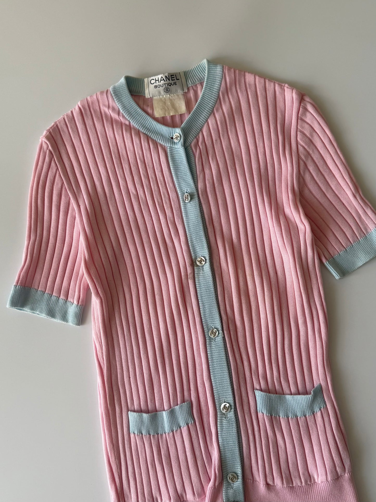 Chanel Boutique Pink Ribbed Cardigan