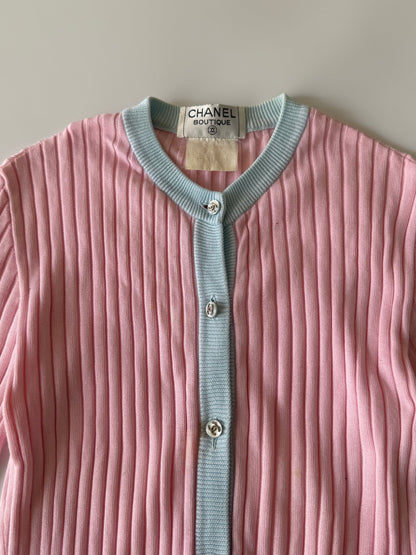 Chanel Boutique Pink Ribbed Cardigan
