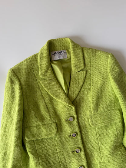 Chanel Boutique 1995 Lime Green Wool Tweed Blazer
