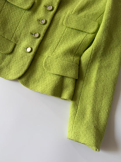 Chanel Boutique 1995 Lime Green Wool Tweed Blazer