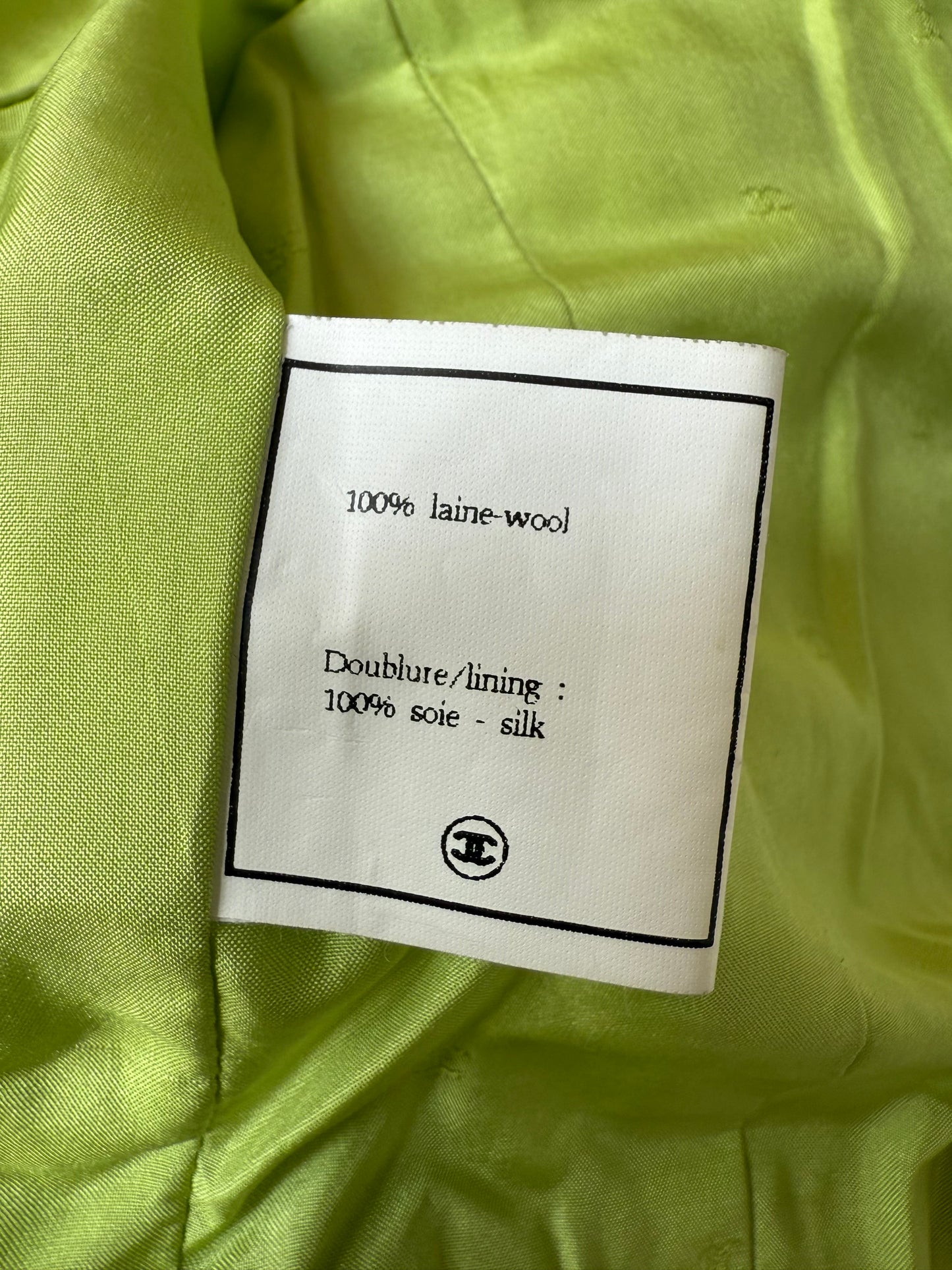 Chanel Boutique 1995 Lime Green Wool Tweed Blazer