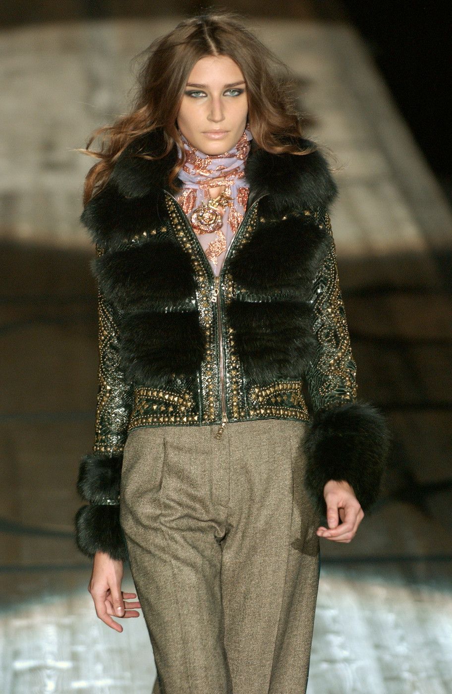 SS02 Roberto Cavalli Embellished Studded Python Leather Fur